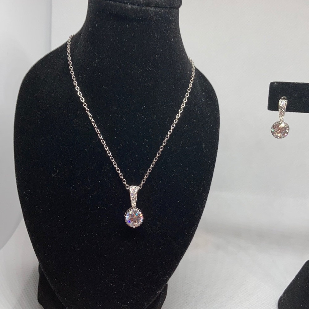 Simulated Diamond Pendant and Earrings 3pc Set J42, J43
